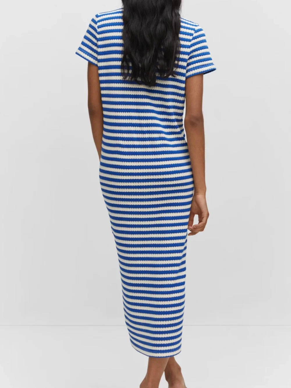 Mango Blue and White Striped Short Sleeve Button-Front Midi Dress Women’s xs - Picture 2 of 8